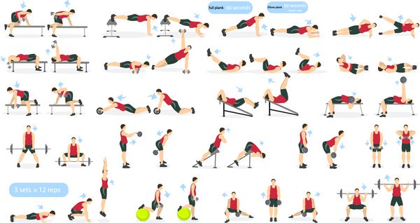 تمرین مرد مجموعه مرد چاق انجام تناسب اندام و تمرینات یوگا Lunges و squats پانچ و ABC تمرین کامل بدن
