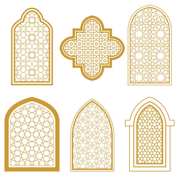 مجموعه ای از پنجره های تزئینی اسلامی معماری سنتی عربی قالب طراحی