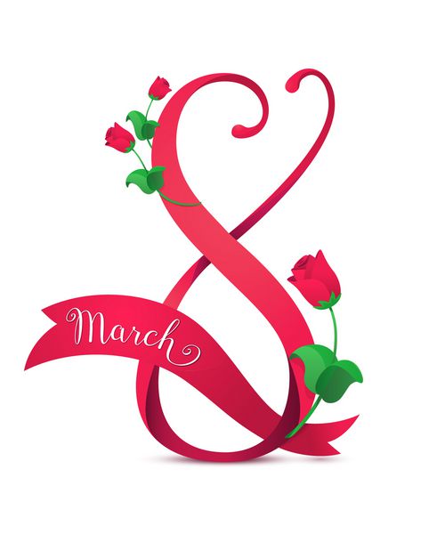 تصویر برداری از روز ولنتاین روز ولنتاین در سبک کارتونی با روبان قرمز منحنی هشت گل رز صورتی و نماد متن نامه جدا شده بر روی زمینه سفید