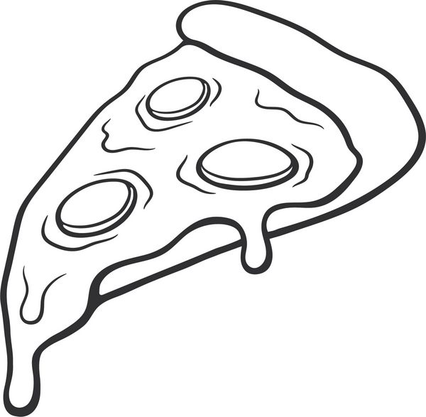تصویر برداری تکه پیتزا با پنیر خرد شده و نخود فرنگی ابرو دست کشیده شده طرح کاریکاتور دکوراسیون برای کارت تبریک پوستر نشان