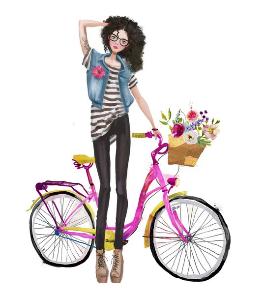 دختر مد زیبا با دوچرخه
