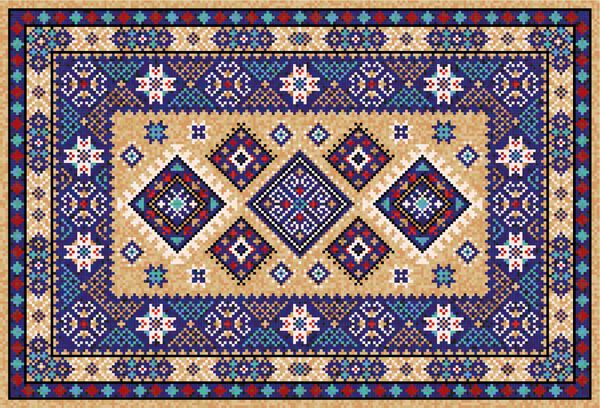 فرش موزاییک شرقی رنگارنگ با تزئین هندسی عامیانه سنتی الگو قاب فریم فریم تصویر برداری 10 EPS
