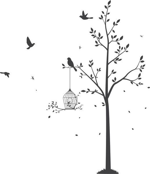 شبح پرندگان با درخت و پرنده پرنده