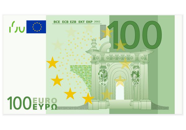 یک صد اسکناس یورو در پس زمینه سفید
