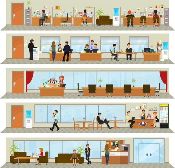 روز کار در ساختمان اداری مردم در داخل ساختمان در موقعیت ها و شرایط مختلف تصویر برداری