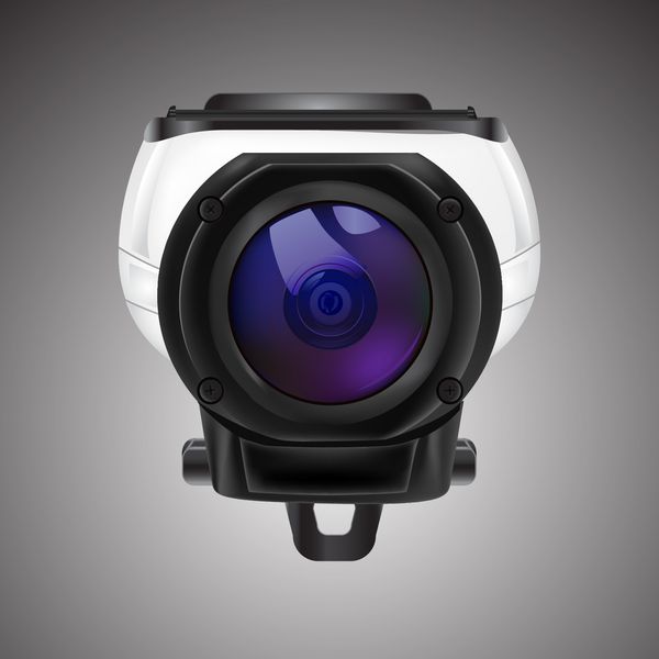 دوربین فیلمبرداری سفیدپرداز با لنزهای آبی طراحی شده مانند یک چشم از ربات لنز چشم ماهی تصویر برداری جدا شده در پس زمینه خاکستری