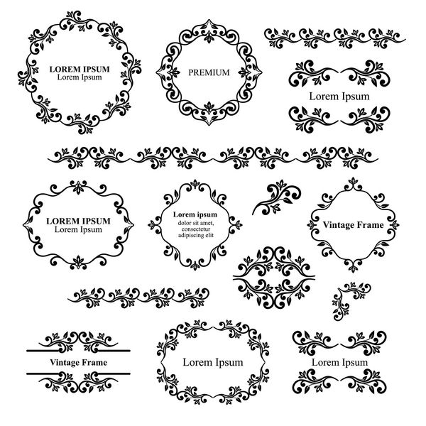 عناصر طراحی گل مجموعه ای از فریم های تزئینی مرزهای رنگ سیاه دکوراسیون صفحه تصویر برداری جدا شده بر روی زمینه سفید می توانید برای کارت تولد دعوت عروسی استفاده کنید