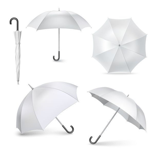 چترهای خاکستری روشن و نقاط مختلف در موقعیت های مختلف مجموعه ای از پیک تگ ها را باز و بسته بندی کرده است