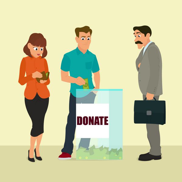 کمک مالی به خیریه کمک هزینه های اجتماعی شرکت گروه اهداکنندگان جعبه شفاف پولی را قرار داده است تصویر برداری
