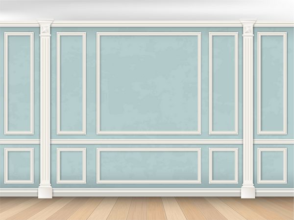 داخلی دیوار آبی در سبک کلاسیک با پایلستر و قالب پس زمینه معماری رنگ دیوارها را می توان به راحتی تغییر داد