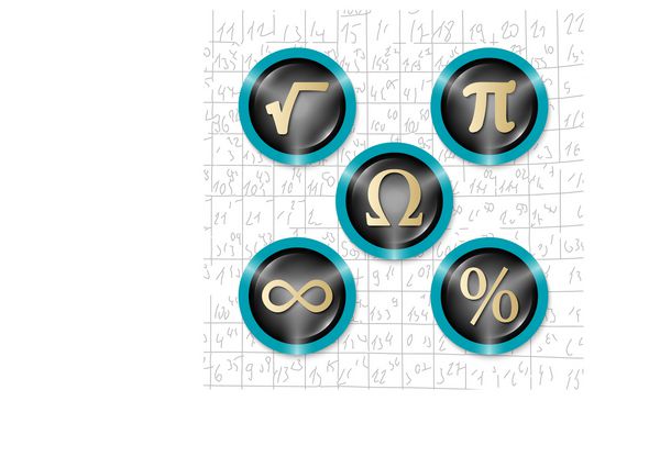 مجموعه ای از پنج آیکون با نمادهای ریاضی