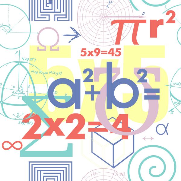 الگوی برداری بدون درز فرمول های ریاضی و نمادها پوستر پوشش کتاب درسی یا نوت بوک رنگ های شاد