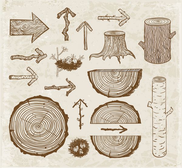 طرح های پیشنهادی از برش چوب سیاهههای مربوط پشته و فلش های چوبی