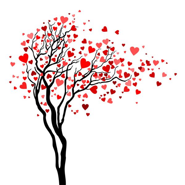 درخت عشق با برگ قلب