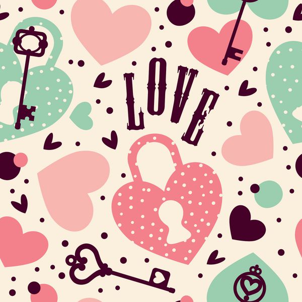 Romantic seamless pattern with hearts keys and locksSeamless vector pattern for your design Great for Baby Valentine