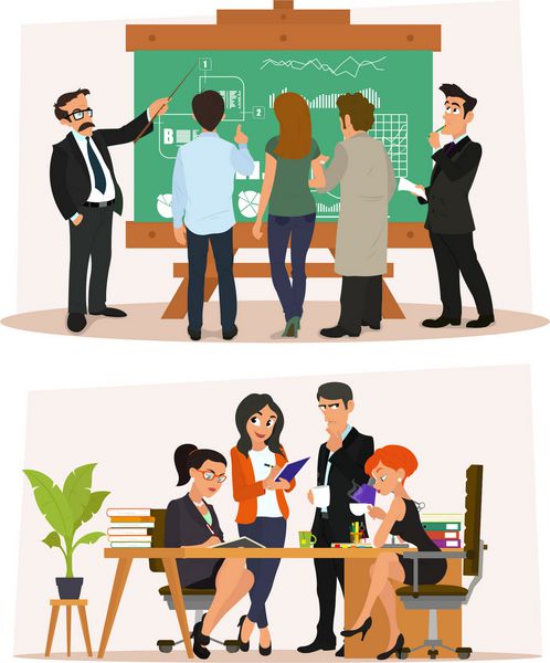 صحنه های شخصیت های تجاری جلسه کسب و کار در دفتر مطالعه و بحث در مورد ایده ها تصویر برداری