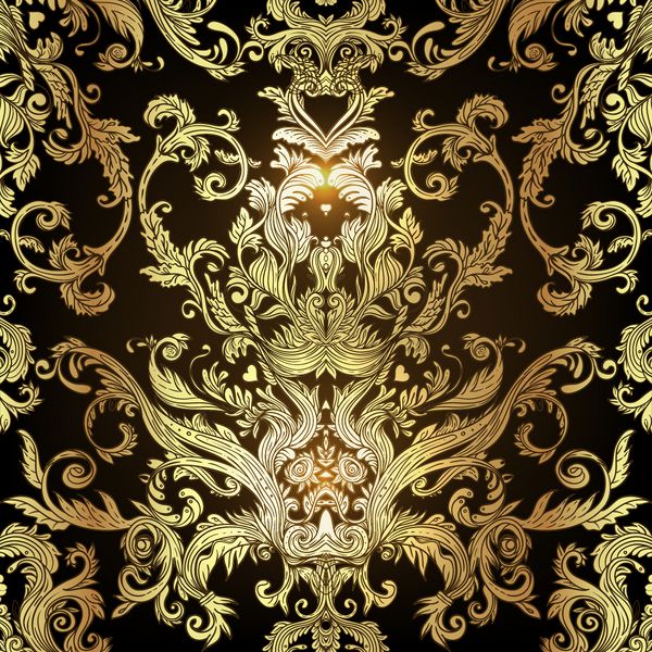 Vintage background golden baroque seamless pattern. Wallpaper baroque pattern, for textile design. Elegant linear style floral ornament in gold an black colors.
