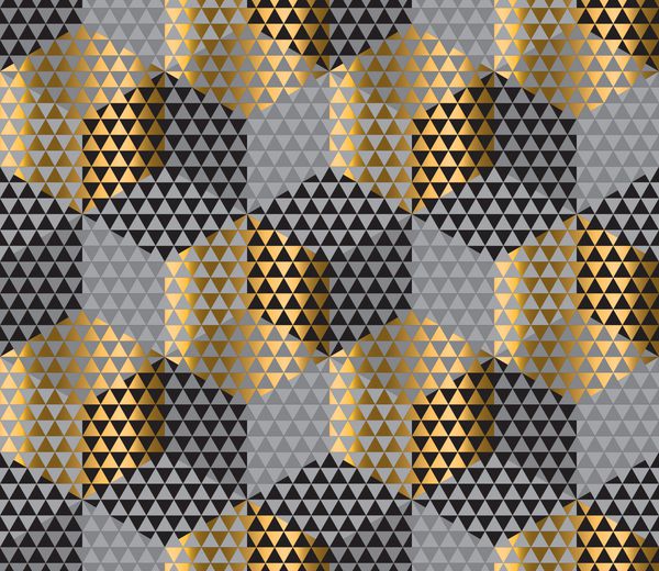 الگوی الگوی انتزاعی لوکس طلا یک پارچه پارچه بدون درز شش گوشه طلا و سیاه و سفید تصویر برداری هندسی الگوی بدون درز برای کاغذ بسته بندی پس زمینه
