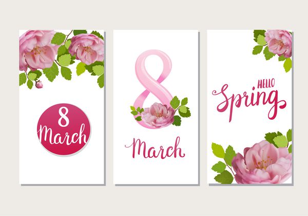 Beautiful greeting cards with the holiday of March 8 International Women