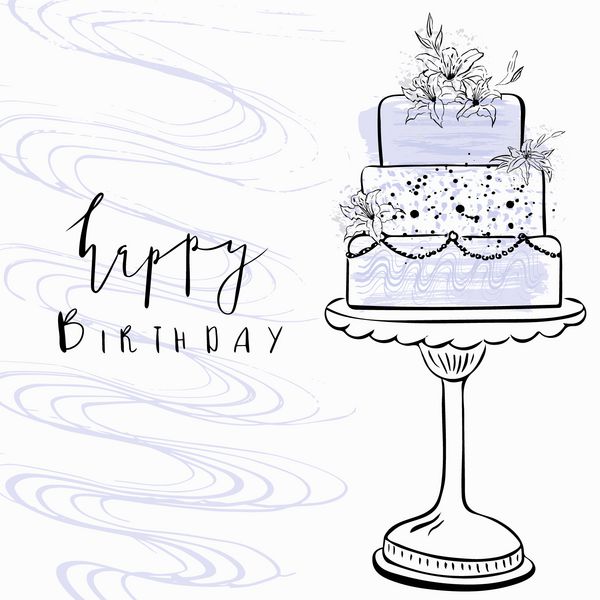 کارت تبریک با کیک و کتیبه با دست تولدت مبارک