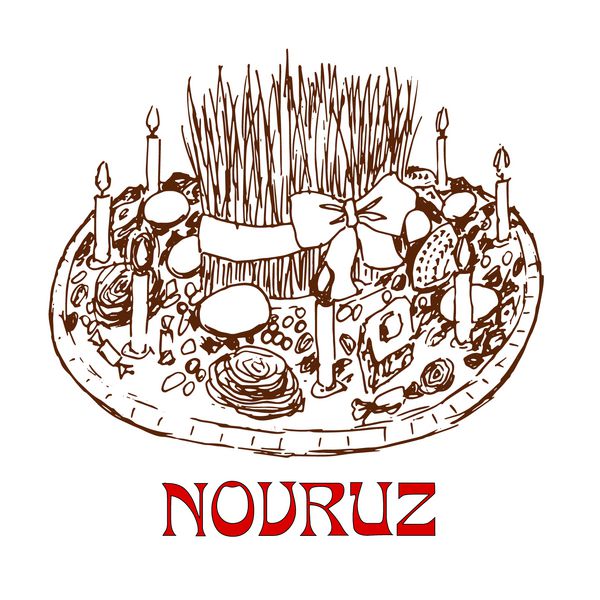 سینی Novruz با شیرینی و شمع جدا شده بر روی زمینه سفید