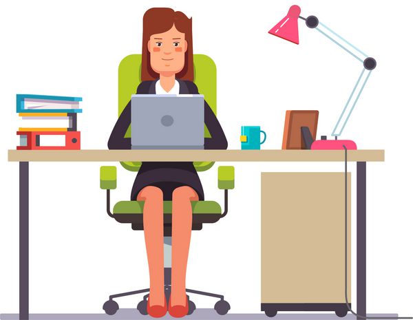 زن کسب و کار و یا کارمند در دفتر کار خود را تصویر برداری بردار سبک مدرن