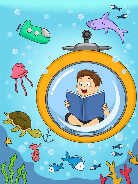 تصویری از بچه زیر آب دیدن حیوانات او در مورد خواندن بود