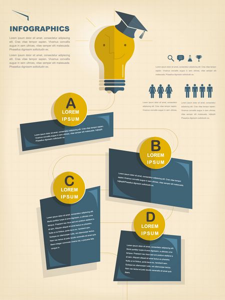 طراحی قالب infographic قالب با لامپ و فارغ التحصیلی کلاه