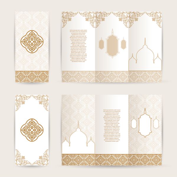 کارت های تزئینی یکپارچهسازی با سیستمعامل یا طراحی دعوت الگوی غنی و دلپذیر عربی با شکوه تفسیر شیک زیبا و مدرن از نقوش اسلامی