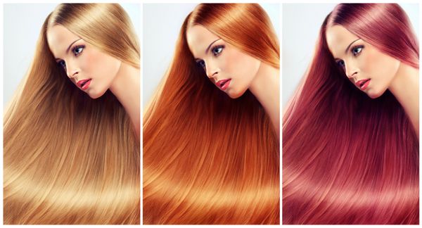موهای کلاژ راست موی زیبا زن قرمز با موهای طولانی و سالم و براق