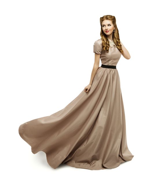 لباس زنانه براون مدل مد در لباس بلند روشن کردن زمینه سفید