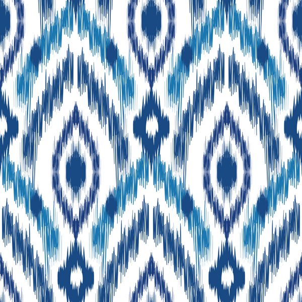 الگوی بدون درز هنر قبیله ایک ایگا Ogee در رنگ های کلاسیک آبی و سفید کلاسیک