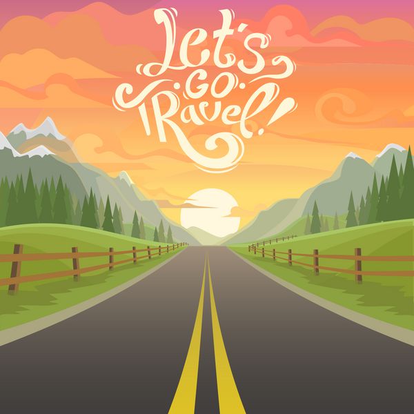 highway drive with beautiful sunrise landscape Lettering Let