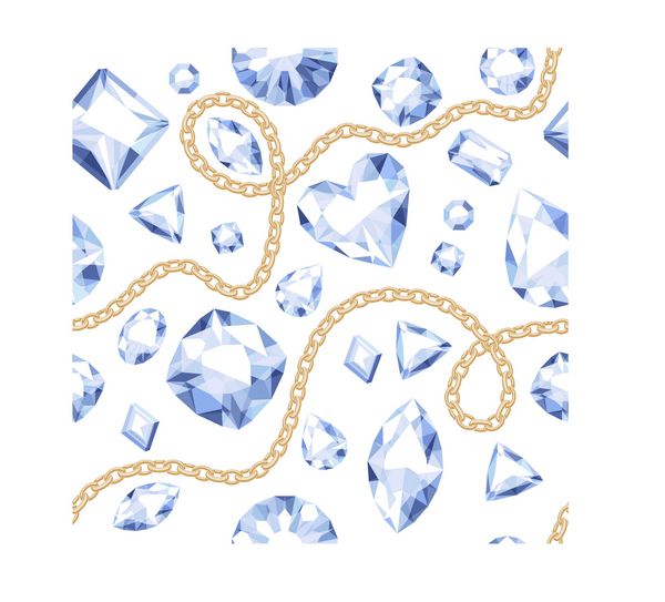زنجیره طلایی و سنگ های قیمتی سفید الگوی بدون درز در پس زمینه سفید الماس بردار مجموعه ای از الماس خوب برای کارت پلاک بنر طراحی لوکس