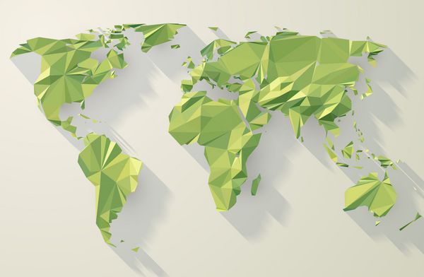 نقشه جهان برداری طراحی کم پلی تصویر برداری سیاره اریگامی سبز