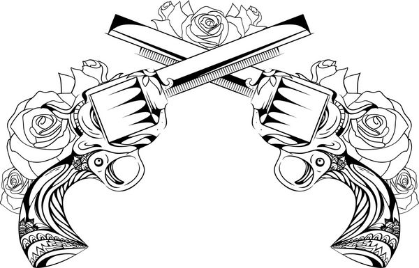 تصویر برداری یکپارچهسازی با سیستمعامل دو revolvers with roses دوئل طراحی خالکوبی کارت پستال