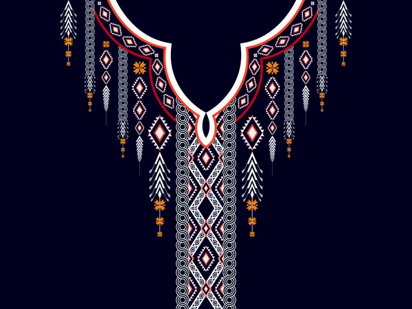 الگوی هندسی قومی شرقی سنتی طراحی گلدوزی گردنبند فلور برای زنان مد پشت زمینه کاغذ دیواری لباس و بسته بندی