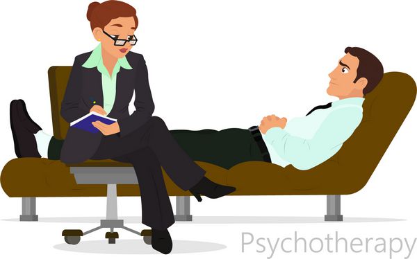 بیمار با روانشناس صحبت می کند مشاوره روان درمانی بردار