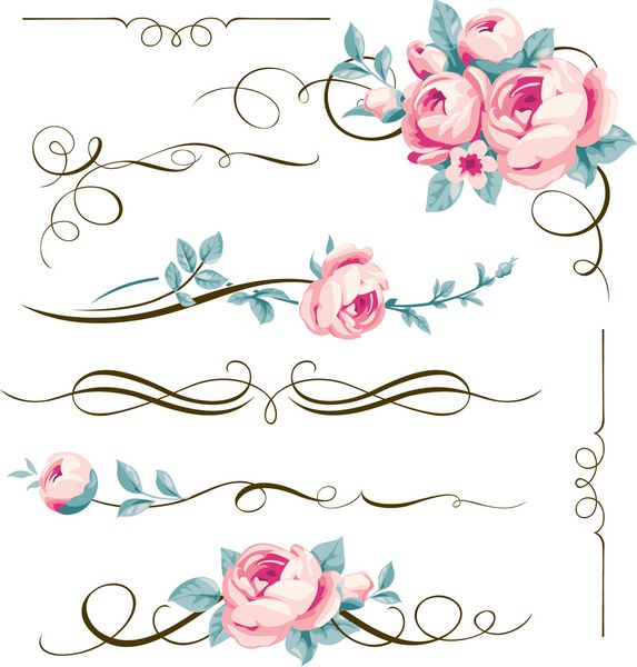 عناصر خوشنویسی تزئینی و گل برای طراحی شما تقسیم گل و زیور آلات با گل صورتی