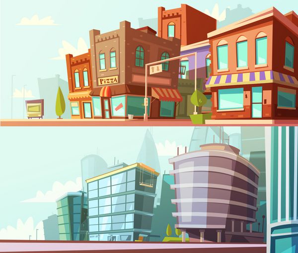 مدرن و تاریخی شهرستان ولسوالی مشاهده خیابان روز افق 2 افقی آگهی ها مجموعه کارتون انتزاعی یکپارچهسازی با سیستمعامل