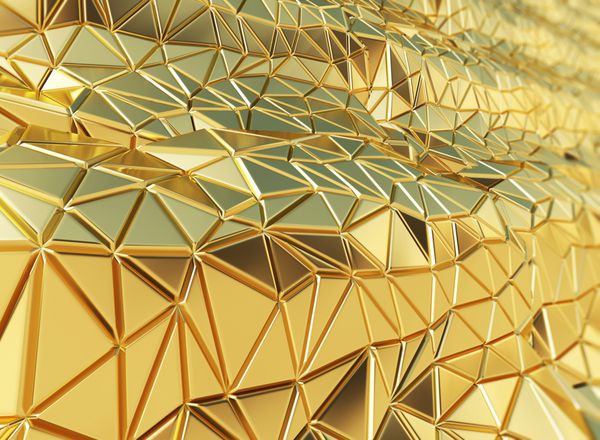 رندر 3D زیبا براق طلایی مثلث هندسه طراحی پس زمینه