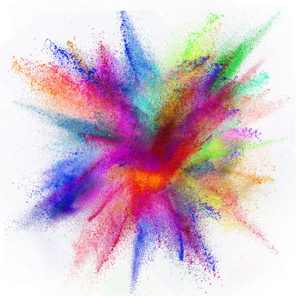 حرکت آزاد از انفجار گرد و غبار رنگی جدا شده بر روی زمینه سفید
