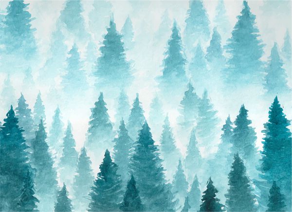 نقاشی آبرنگ نقاشی چشم انداز جنگل زمستانی نقاشی دست نقاشی بردار تاگا