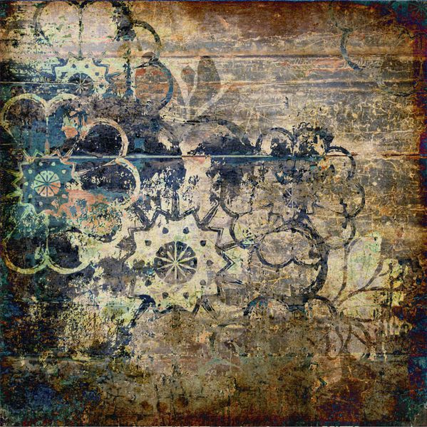 الگوی هنری گرانج گرانج پرنعمت یکپارچهسازی با گلدار در پس زمینه چوب در آبی تیره بژ قهوه ای و سیاه و سفید با فضای متن