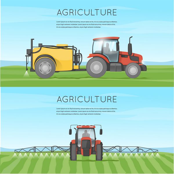 مزرعه آبیاری تراکتور وسایل نقلیه کشاورزی برداشت مزرعه زمین را پردازش می کند تصویر برداری بردار انتزاعی