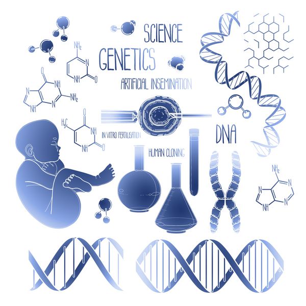 مجموعه تحقیقات ژنتیک گرافیک مجموعه ای از مجموعه های پزشکی و علمی در رنگ های آبی
