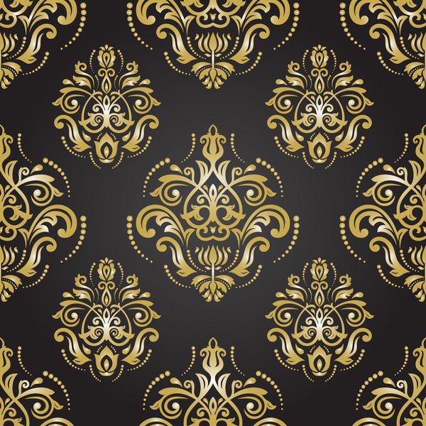 الگوی بدون درز شرقی در سبک باروک تزئین کلاسیک کلاسیک سنتی الگوی سیاه و طلایی