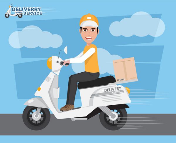 تحویل مرد سوار موتور سیکلت Scooter خدمات سفارش حمل و نقل در سراسر جهان حمل و نقل سریع