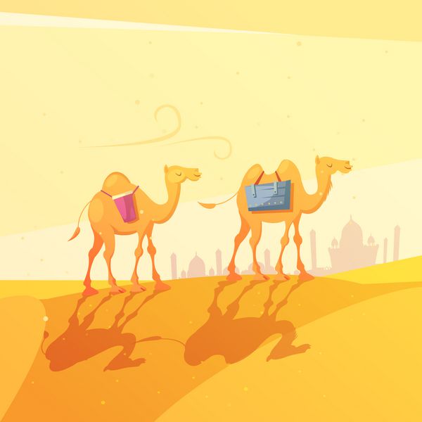 تصویر برداری کارتون تصویر برداری از شتر در صحرا تصویر برداری
