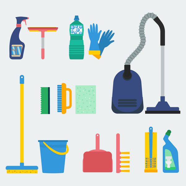 لوازم خانگی و تجهیزات تمیز کردن طراحی تخت برای وب سایت ها infographics و مواد چاپی